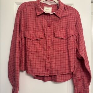 American Eagle Outfitters Pink and White Plaid Shirt